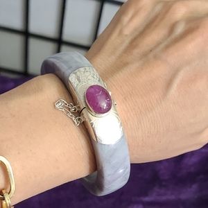 Natural Burmese Jade Lavendar Green Large Heavy Bangle/Bracelet - (7.5" closed)